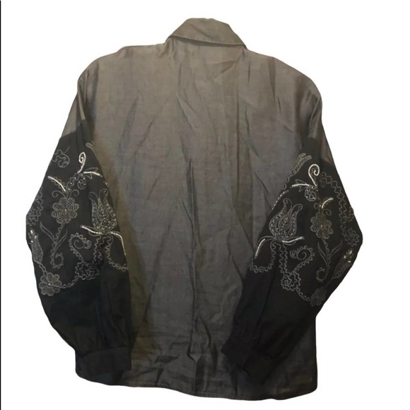 Zara Peasant button down shirt embroidery black Size XSmall Chambray Y2K - Picture 8 of 9